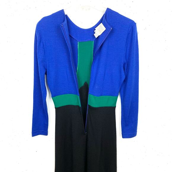 Vintage Linda Lewis Petites Wool Dress Colorblock Fit Flare Long Sleeve Small - Picture 7 of 10
